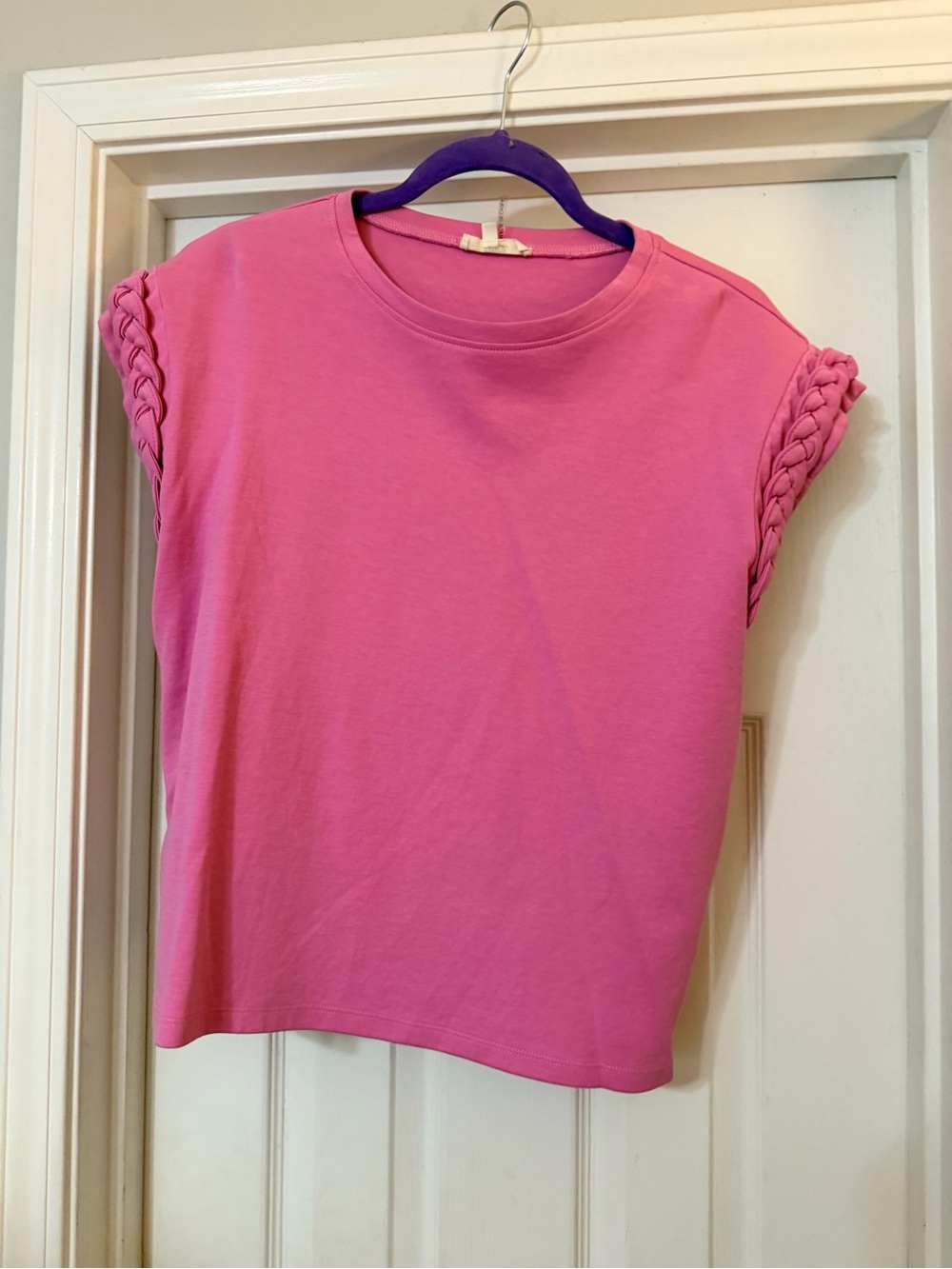 entro Pink Braided Cap Sleeve Short Sleeve Tee